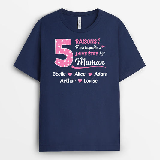 2220AFR2 t shirt cinq raisons pour lesquelles jaime etre mamie version rose personnalise