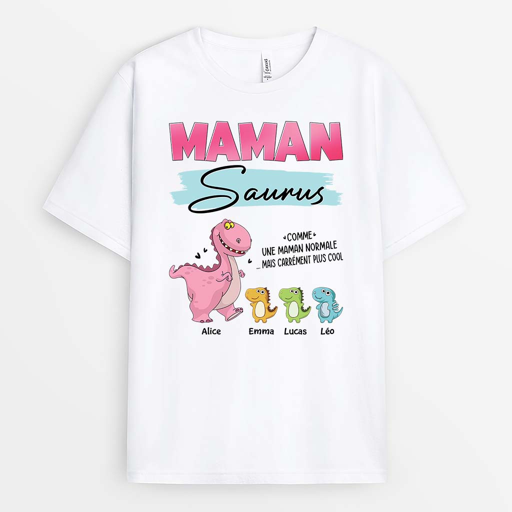 2224AFR1 t shirt mamansaurus version bleu et rose personnalise