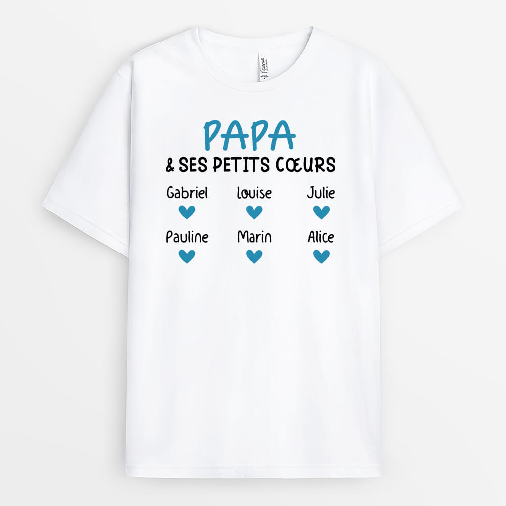 2225AFR1 t shirt papa et ses petits coeurs personnalise