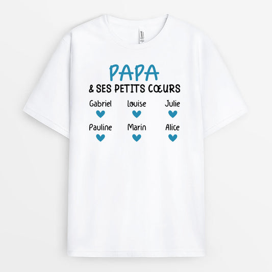 2225AFR1 t shirt papa et ses petits coeurs personnalise