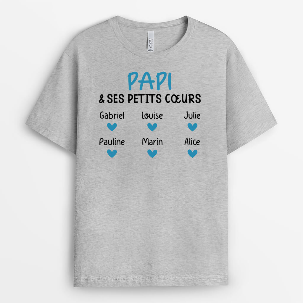 2225AFR2 t shirt papa et ses petits coeurs personnalise