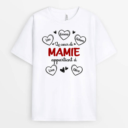 2232AFR1 t shirt le coeur de mamie appartient a version coeur rouge personnalise