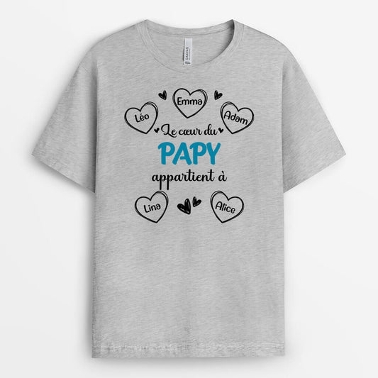 2232AFR1 t shirt le coeur de papy appartient a version coeur rouge personnalise