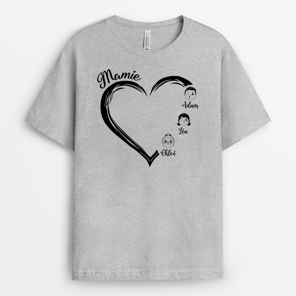 2234AFR1 t shirt maman coeur avec visages personnalise