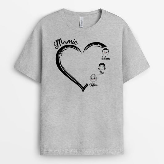 2234AFR1 t shirt maman coeur avec visages personnalise