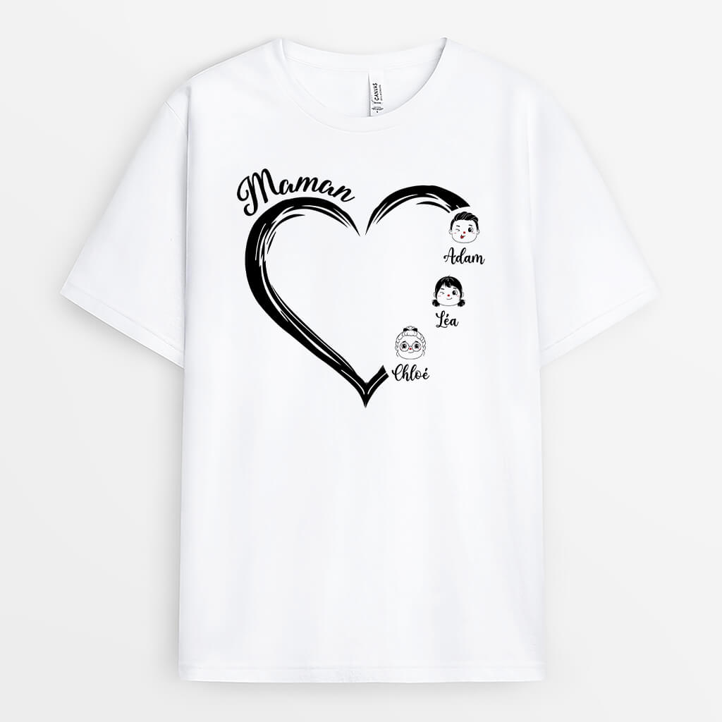 2234AFR2 t shirt maman coeur avec visages personnalise