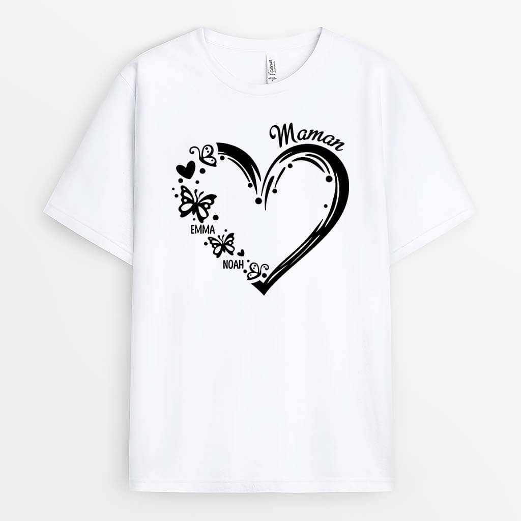 2240AFR1 t shirt maman coeur papillons version noir personnalise