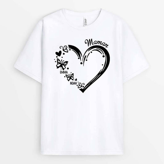 2240AFR1 t shirt maman coeur papillons version noir personnalise