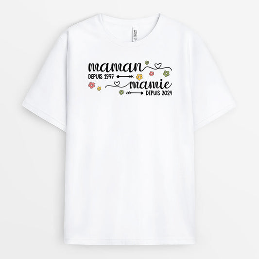 2241AFR1 t shirt maman mamie depuis version fleurs colorees personnalise