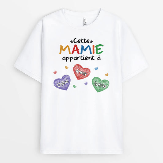 2253AFR1 t shirt cette maman mamie appartient a avec coeurs colores personnalise