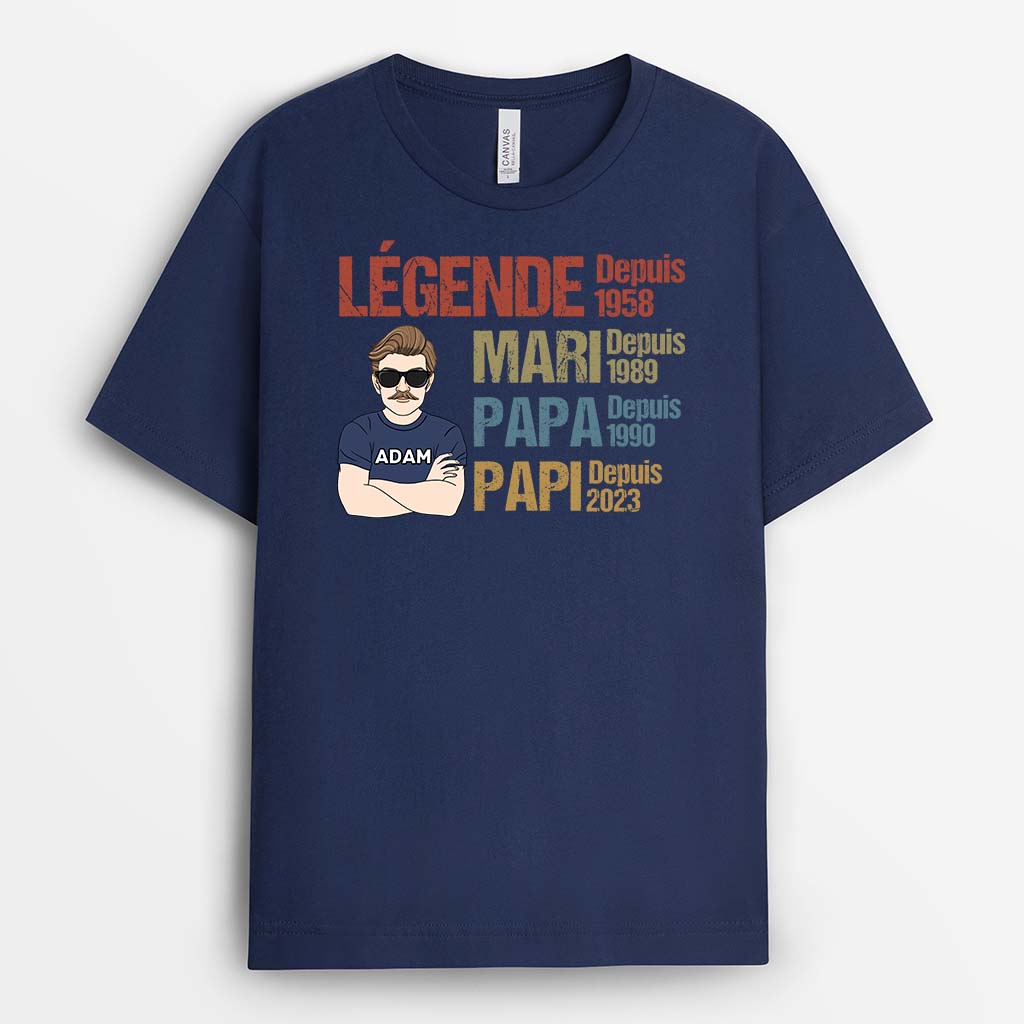 2260AFR2 t shirt legende mari papa papi vintage personnalise