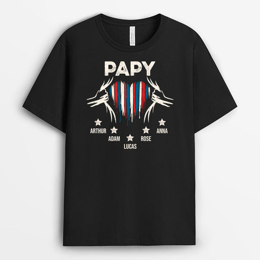 2276AFR1 t shirt papy coeur avec couleur de la france personnalise