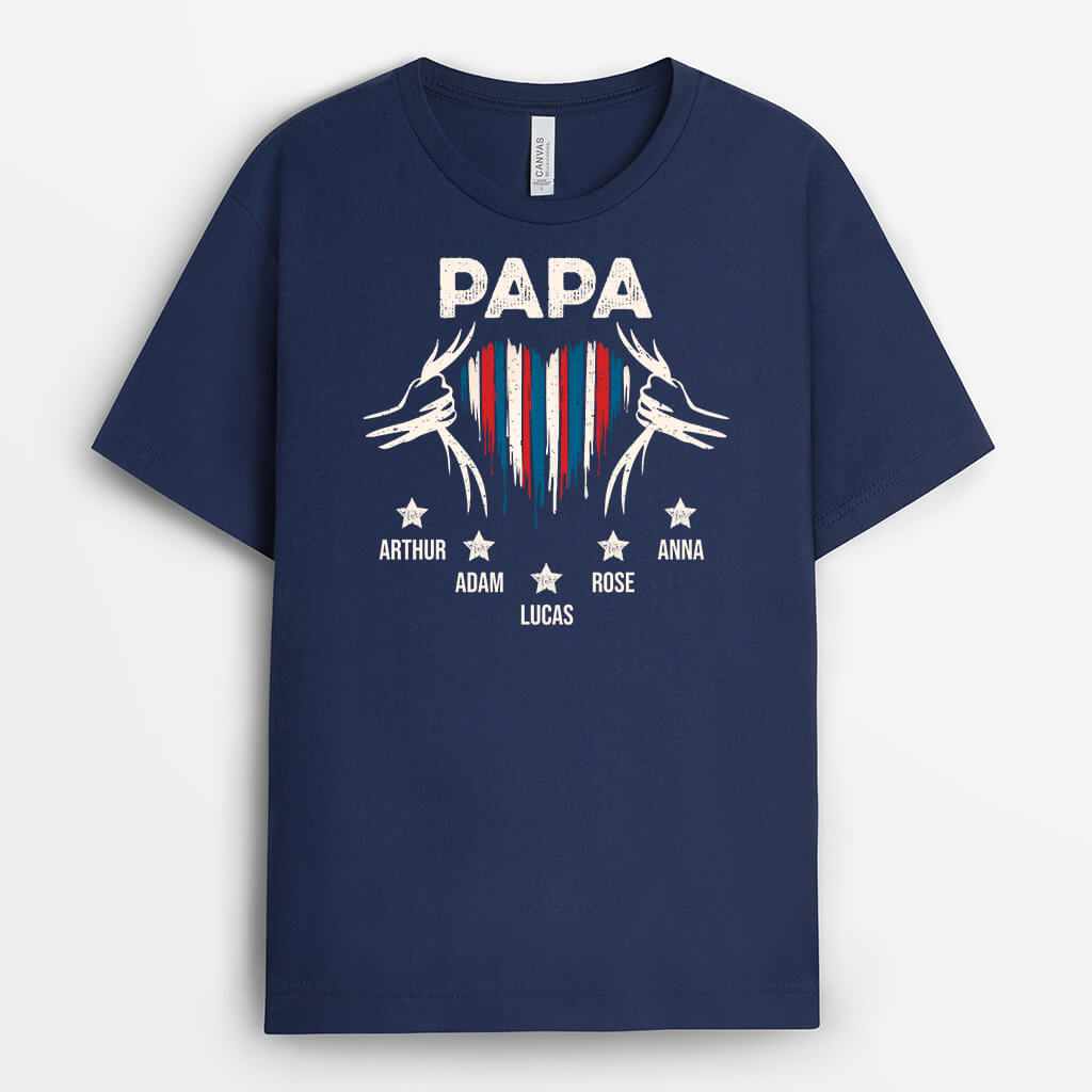 2276AFR2 t shirt papy coeur avec couleur de la france personnalise