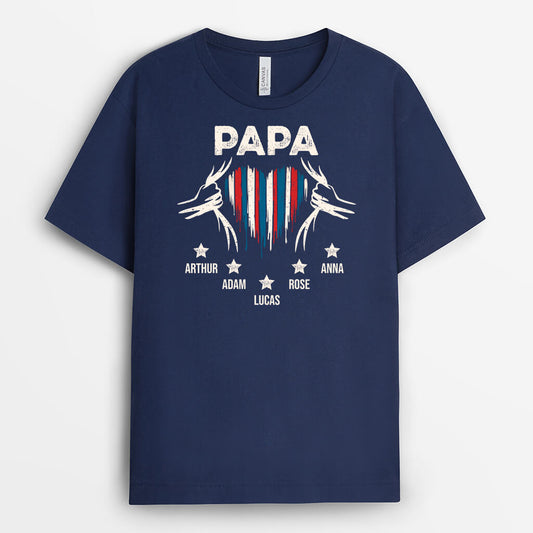 2276AFR2 t shirt papy coeur avec couleur de la france personnalise