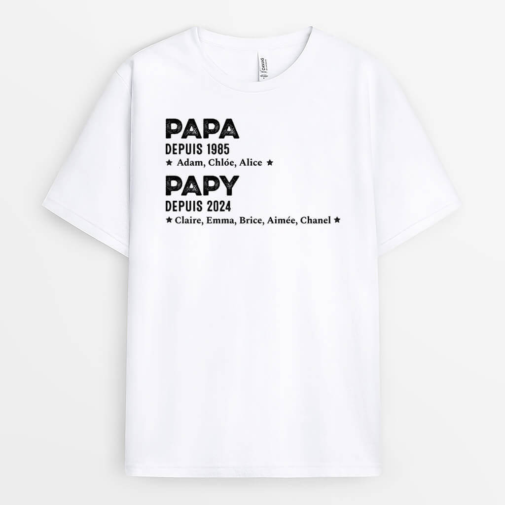 2318AFR1 t shirt papa papy depuis monochrome avec etoiles personnalise