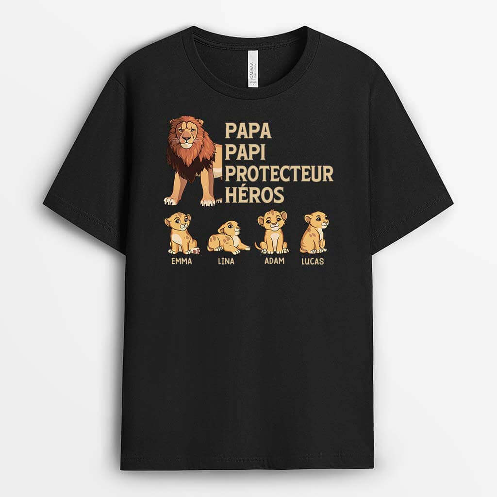 2321AFR1 t shirt papa papy protecteur heros version lions personnalise