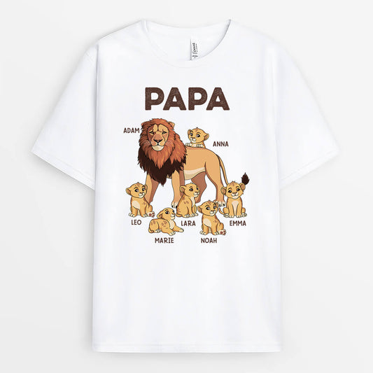 2325AFR1 t shirt papa lion et ses enfants lions version clair personnalise