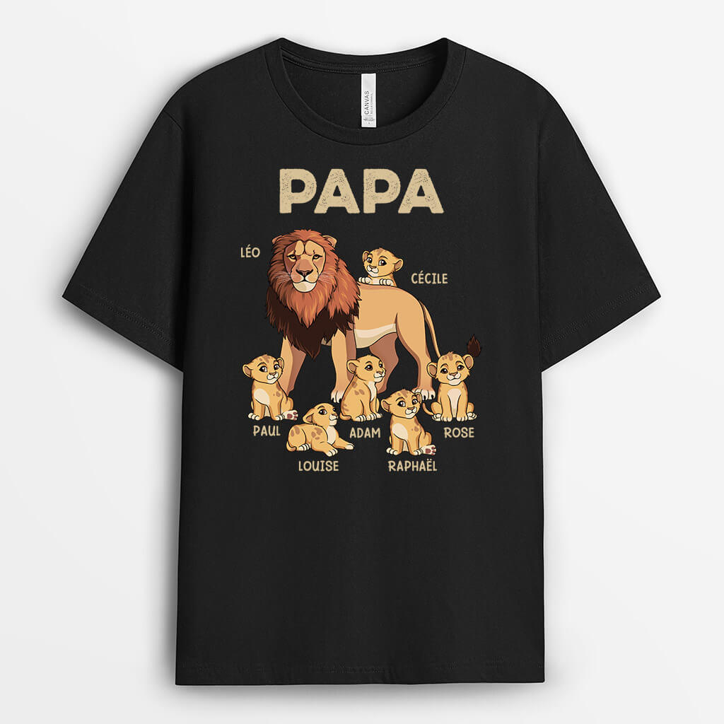 T-shirt Papa Lion Et Ses Enfants Lions Personnalisé - Cadeau Plus