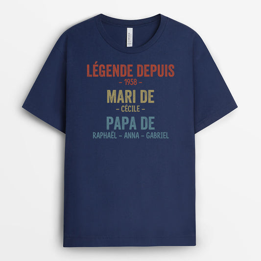 2327AFR2 t shirt legende mari papa papy depuis avec prenom personnalise