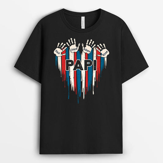 2330AFR1 t shirt papa francais coeur avec empreintes personnalise