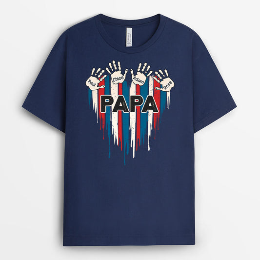 2330AFR2 t shirt papa francais coeur avec empreintes personnalise