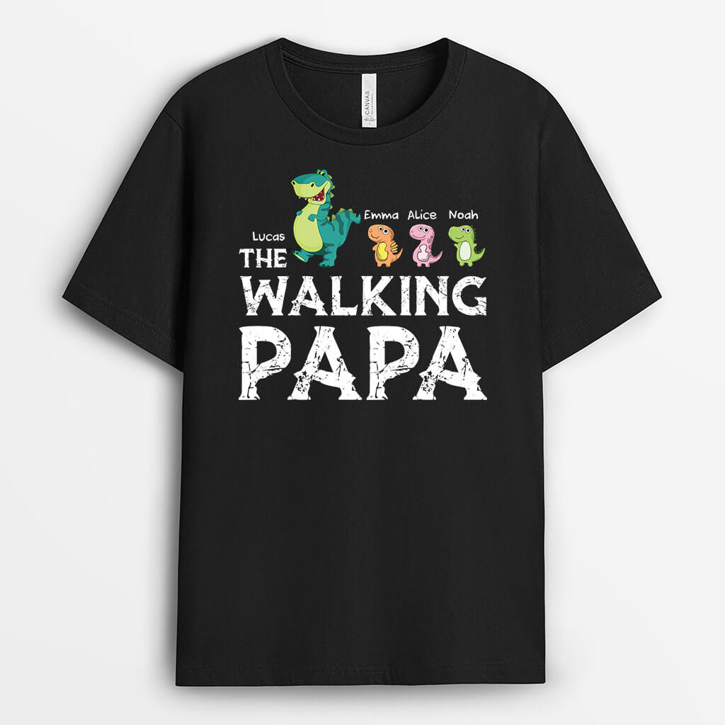 2331AFR1 t shirt papa marcheur version dinosaure personnalise