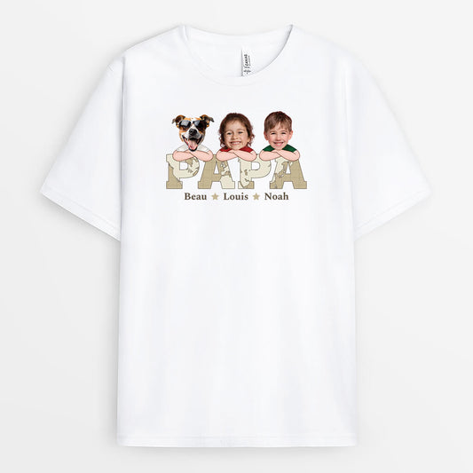 2333AFR1 t shirt papa ses enfants et ses animaux version blanc personnalise