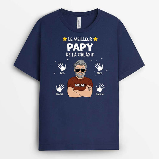 2346AFR1 t shirt meilleur papa papy de la galaxie avec empreintes colorees personnalise