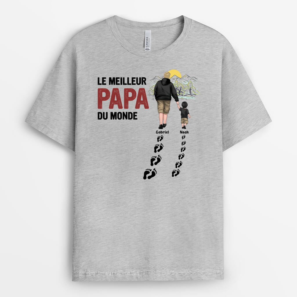 2348AFR1 t shirt le meilleur pere se promene avec son enfant personnalise