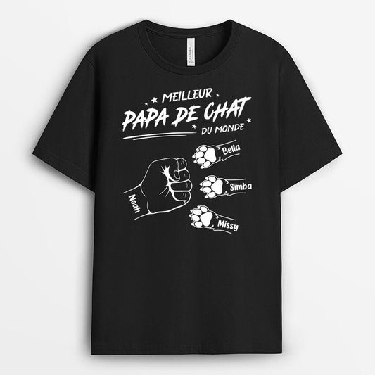 2353AFR1 t shirt meilleur papa chat meilleure maman chat avec bosses de poing de chats personnalise