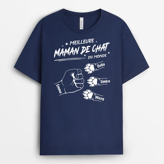 2353AFR2 t shirt meilleur papa chat meilleure maman chat avec bosses de poing de chats personnalise