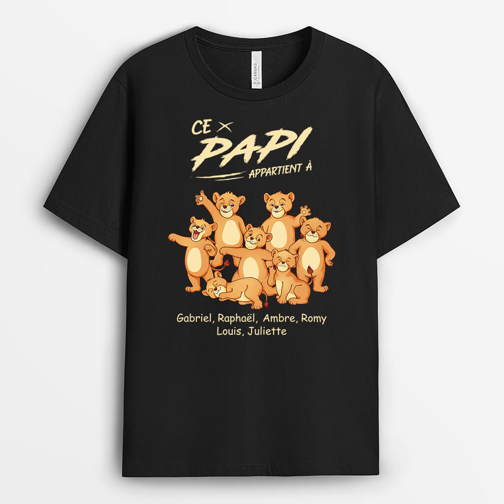 2354AFR1 t shirt papa papy appartient aux enfants lions personnalise