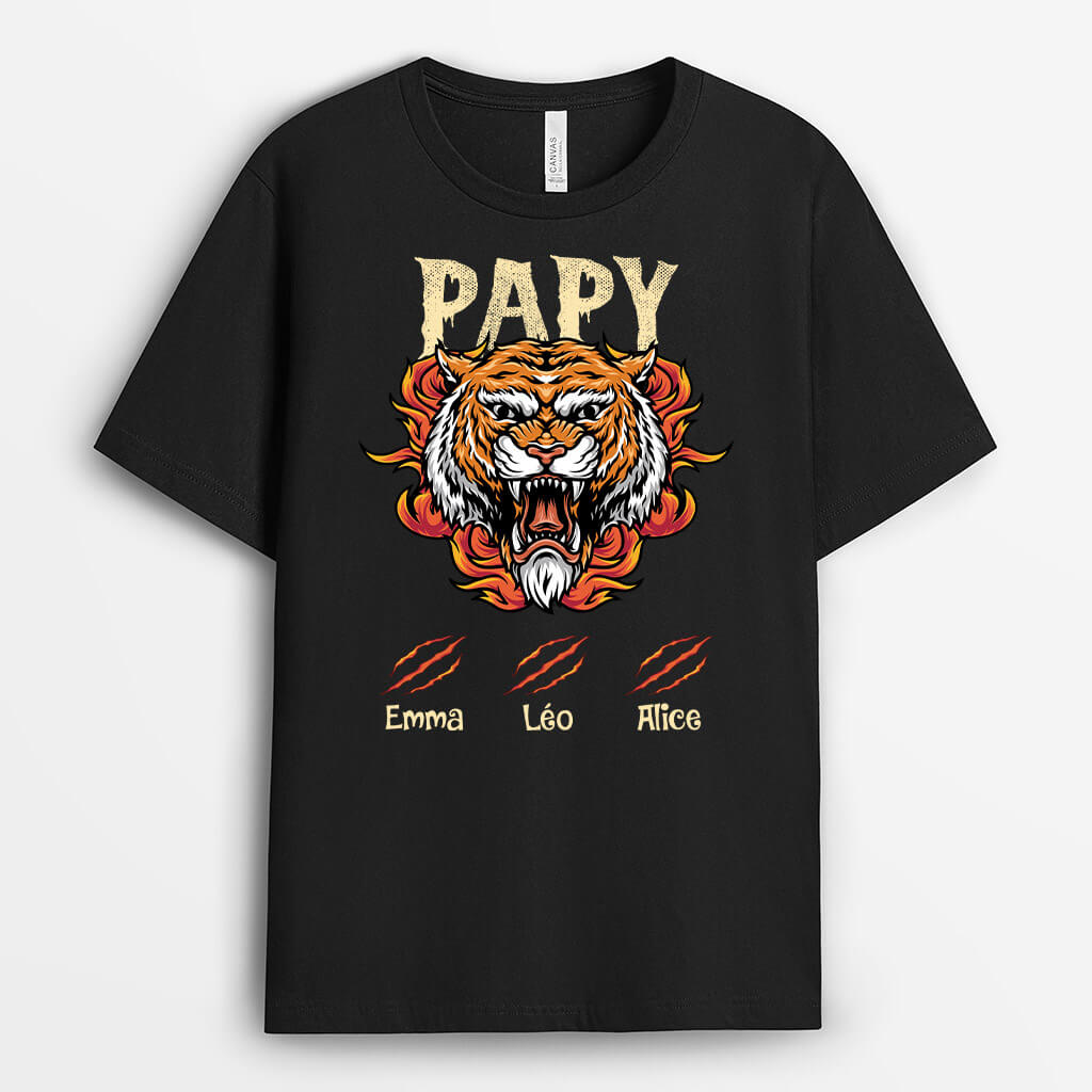 2357AFR1 t shirt papa sauvage avec griffes des enfants personnalise