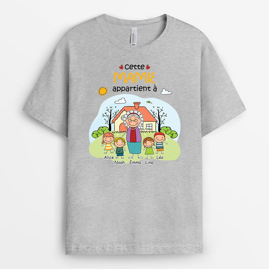 2361AFR2 t shirt cette maman mamie appartient a avec maison coloree personnalise