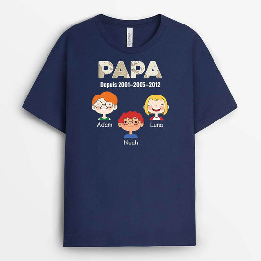 2363AFR1 t shirt papa depuis version carte avec ses enfants personnalise