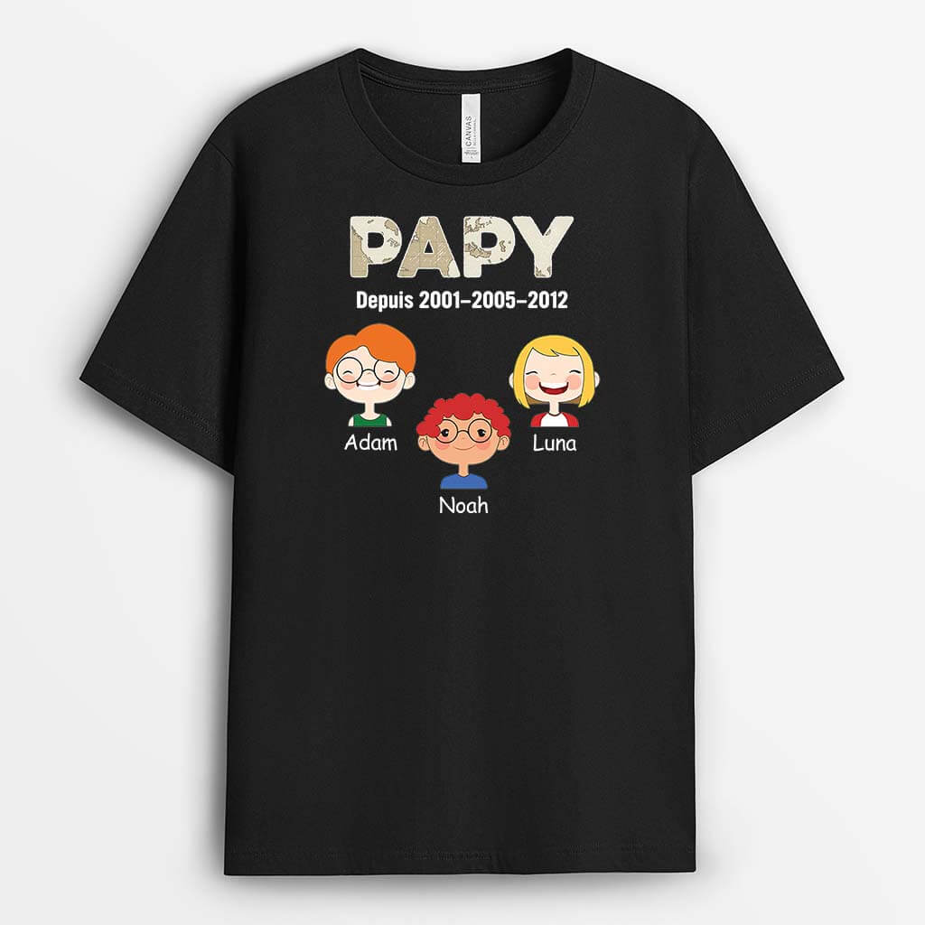 2363AFR2 t shirt papa depuis version carte avec ses enfants personnalise