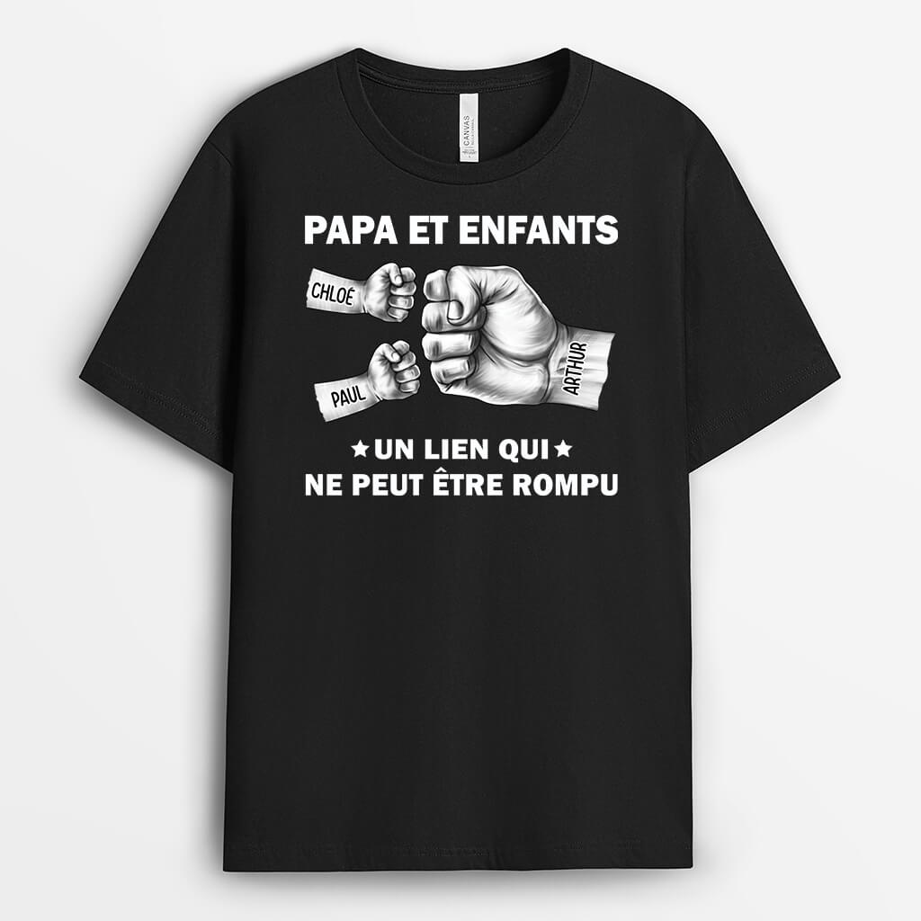 2364AFR1 t shirt papa et enfants un lien qui ne peut etre rompu avec bosses de poing monochrome personnalise