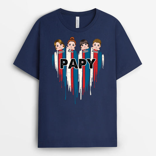 2365AFR2 t shirt papa coeur de la france avec ses enfants personnalise