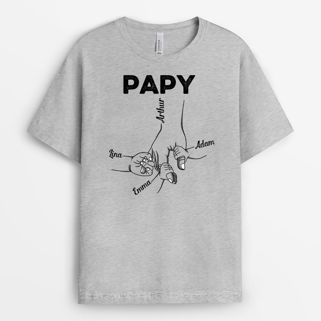 2369AFR1 t shirt papa papy et ses enfants tenant les mains personnalise