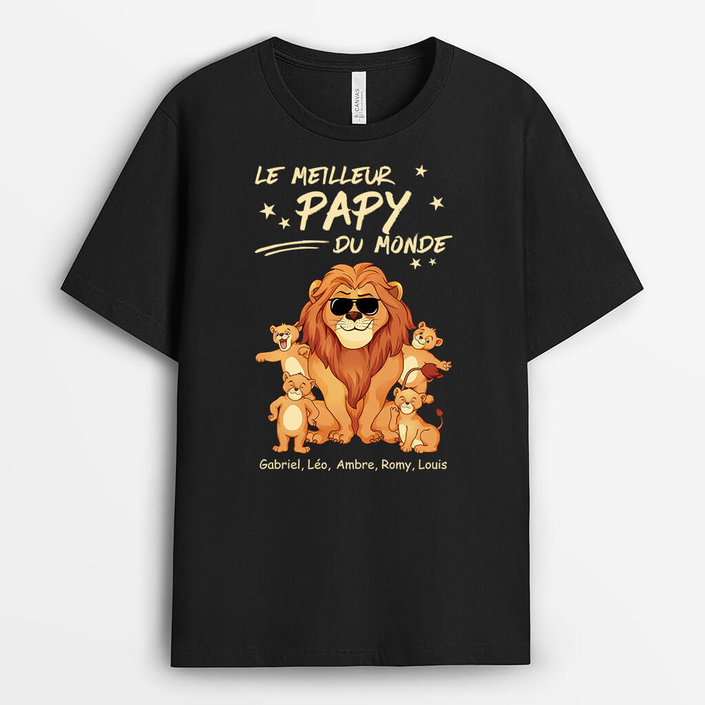 2372AFR1 t shirt meilleur papa lion de tous les temps personnalise