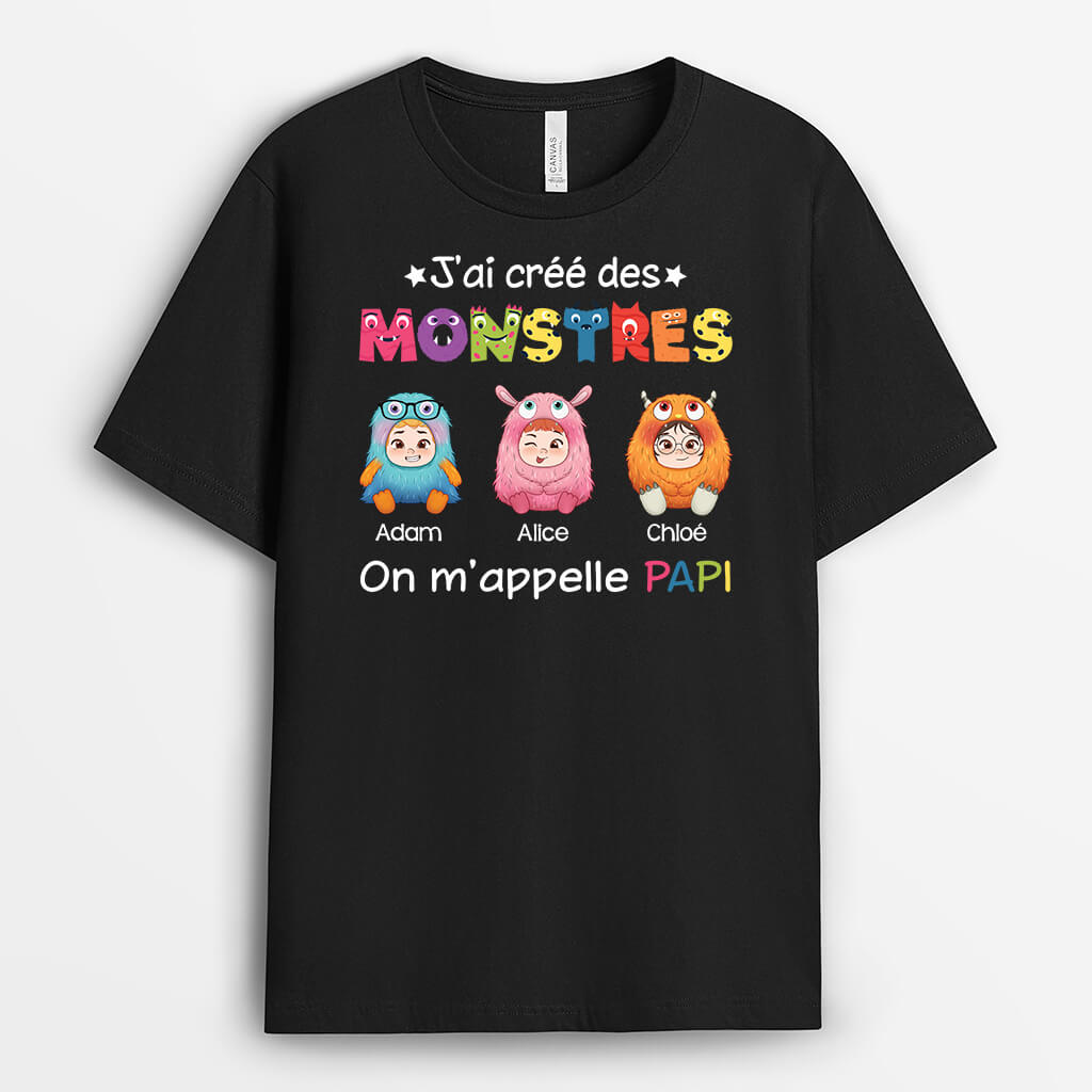 2378AFR1 t shirt jai cree des monstres colores on mappelle papa personnalise