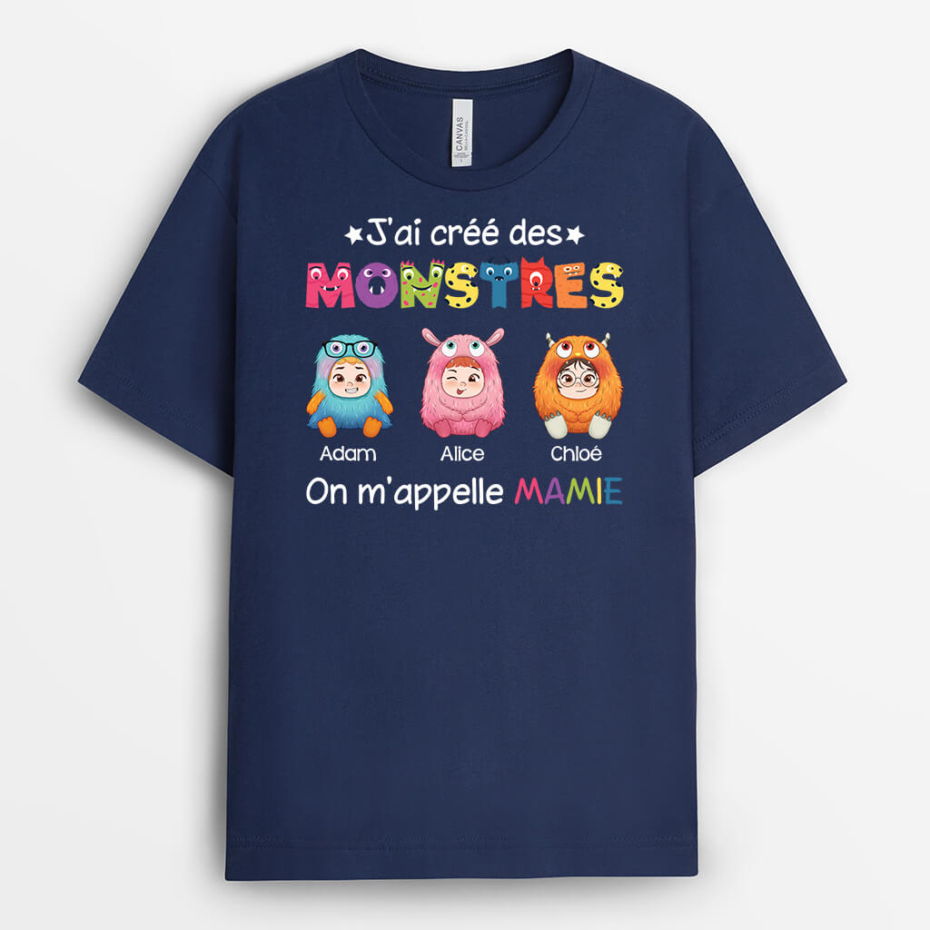 2378AFR2 t shirt jai cree des monstres colores on mappelle papa personnalise