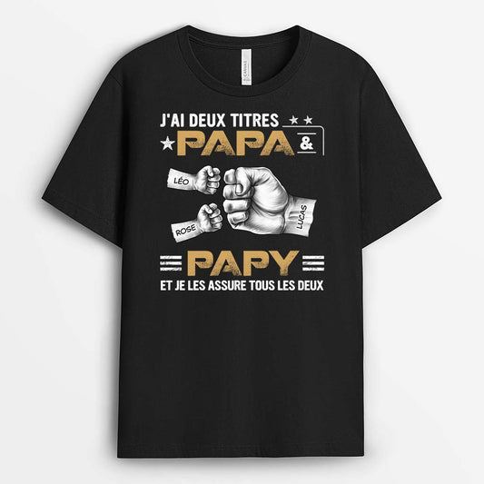 2383AFR1 t shirt jai deux titres papa et papy avec bosses de poing personnalise