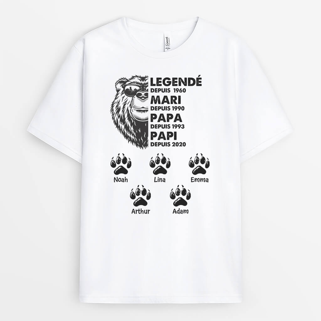 2401AFR1 t shirt legende mari papa papy ours avec lunettes de soileil depuis version blanc personnalise