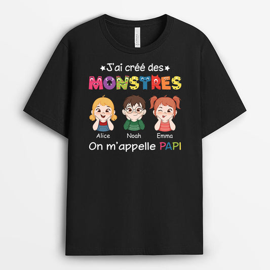 2402AFR1 t shirt jai cree des monstres avec vetement colores on mappelle papa papy personnalise