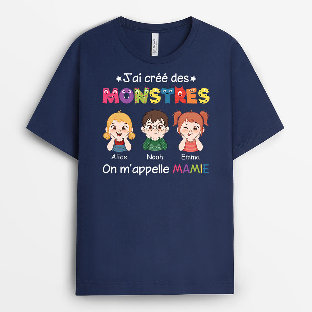 2402AFR2 t shirt jai cree des monstres avec vetement colores on mappelle papa papy personnalise