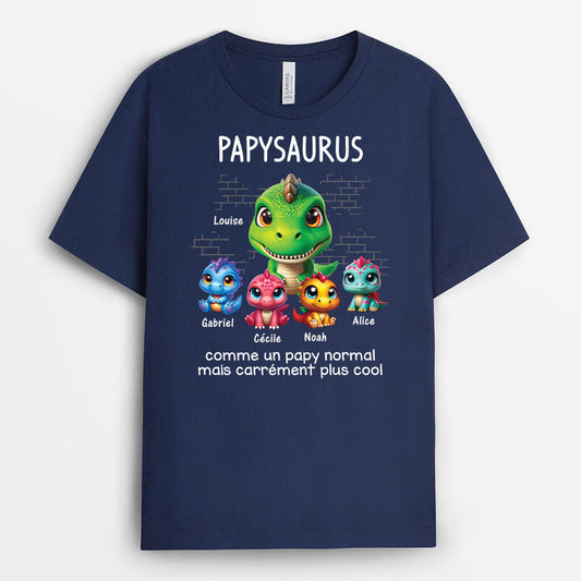 2403AFR2 t shirt papasaurus papysaurus plus genial mur de briques version noir personnalise