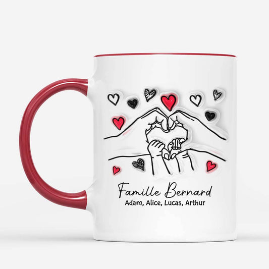 2411FR2 mug famille tenant les mains avec coeurs personnalise