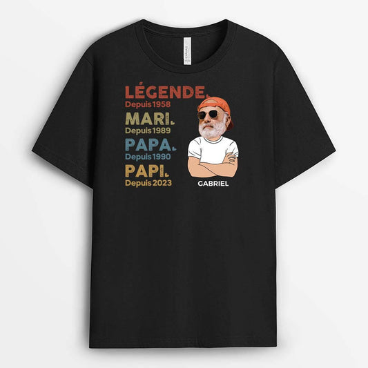 2413AFR1 t shirt legende mari papa papy depuis avec visages personnalise