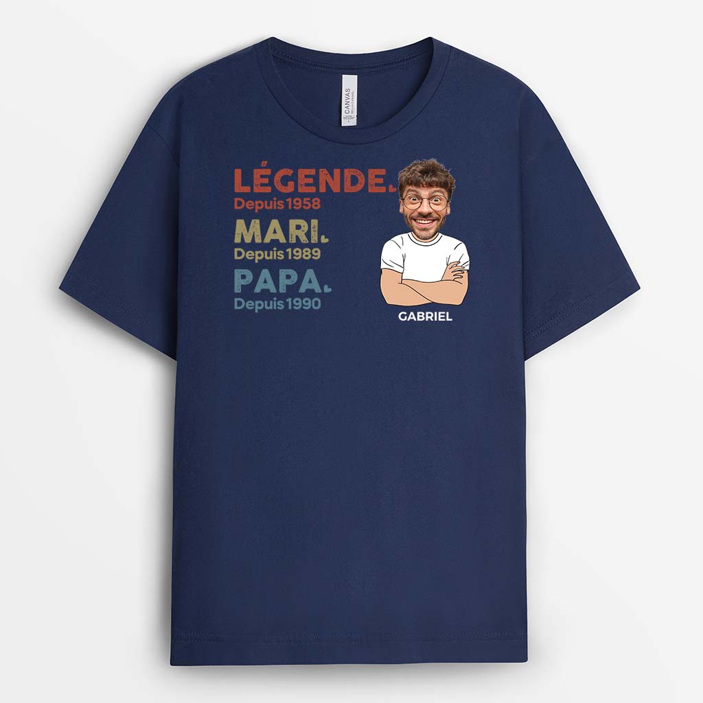 2413AFR2 t shirt legende mari papa papy depuis avec visages personnalise